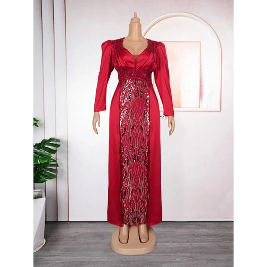 SHOWLU FASHION STORE Red Dresses / XXXL African Evening Dresses for Women Luxury Sequin Christmas Gown Elegant Turkey Wedding Party Long Dress Ankara Ladies Clothing