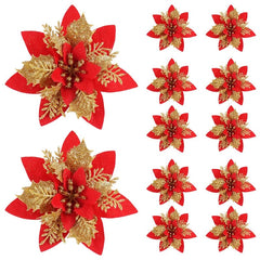 Showlu Fashion Store Red Gold 5pcs Glitter Pink Christmas Flowers Xmas Tree 14cm Artifical Flower Ornaments 2023 Merry Christmas Decoration For Home New Year