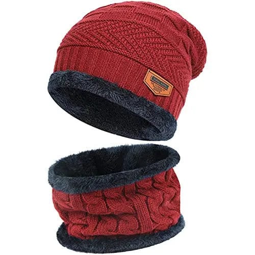 Showlu Fashion Store Red Hat-scarf 2022 Winter Men Women Thick Beanie Hat Knitted Hat Winter Cap Beanie Female Wool Neck Scarf Cap Balaclava Mask Bonnet Hats Set