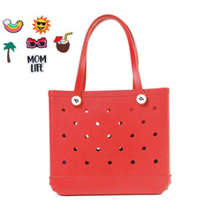  Showlu Fashion Store red- kou / L Large Boggs Beach Bag Summer EVA Beach Basket Women Picnic Tote Bag Holes Waterproof Handbag Pouch Shopping Shoulder Bag