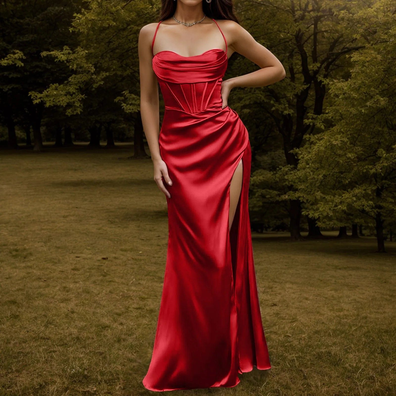  Showlu Fashion Store Red / L Satin Maxi Dress Silky Elegance for Evening Glam