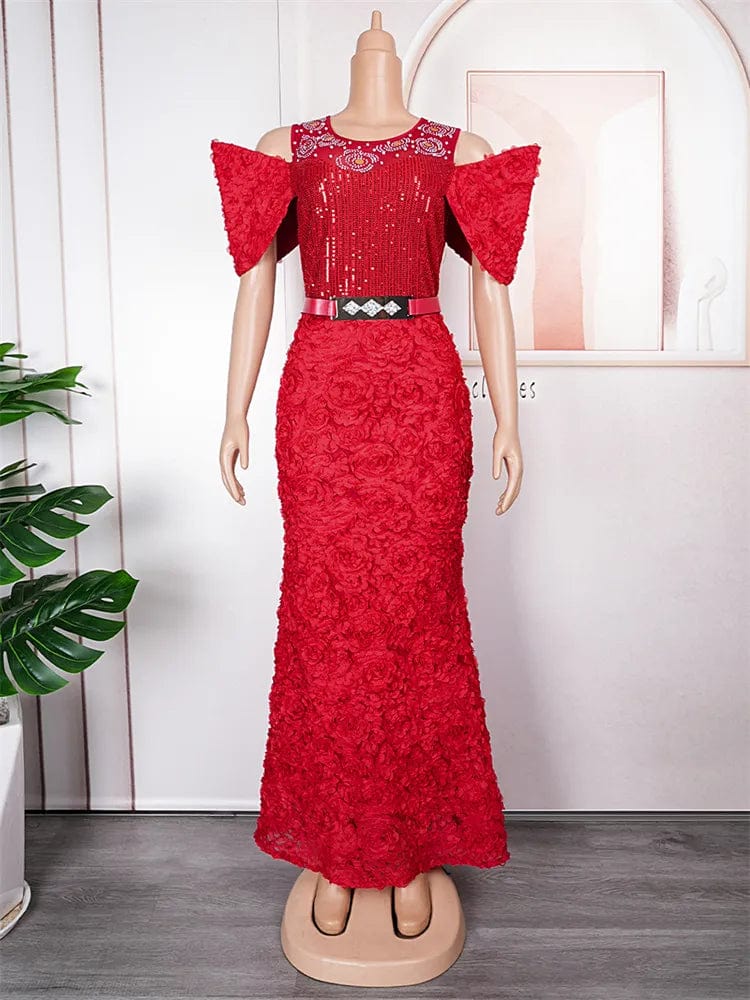  Showlu Fashion Store Red / L Wedding Party Prom Evening Dresses Dubai African Women Luxury Sequin Flower Mermaid Gown Long Dress Elegant Ladies Birthday Robe