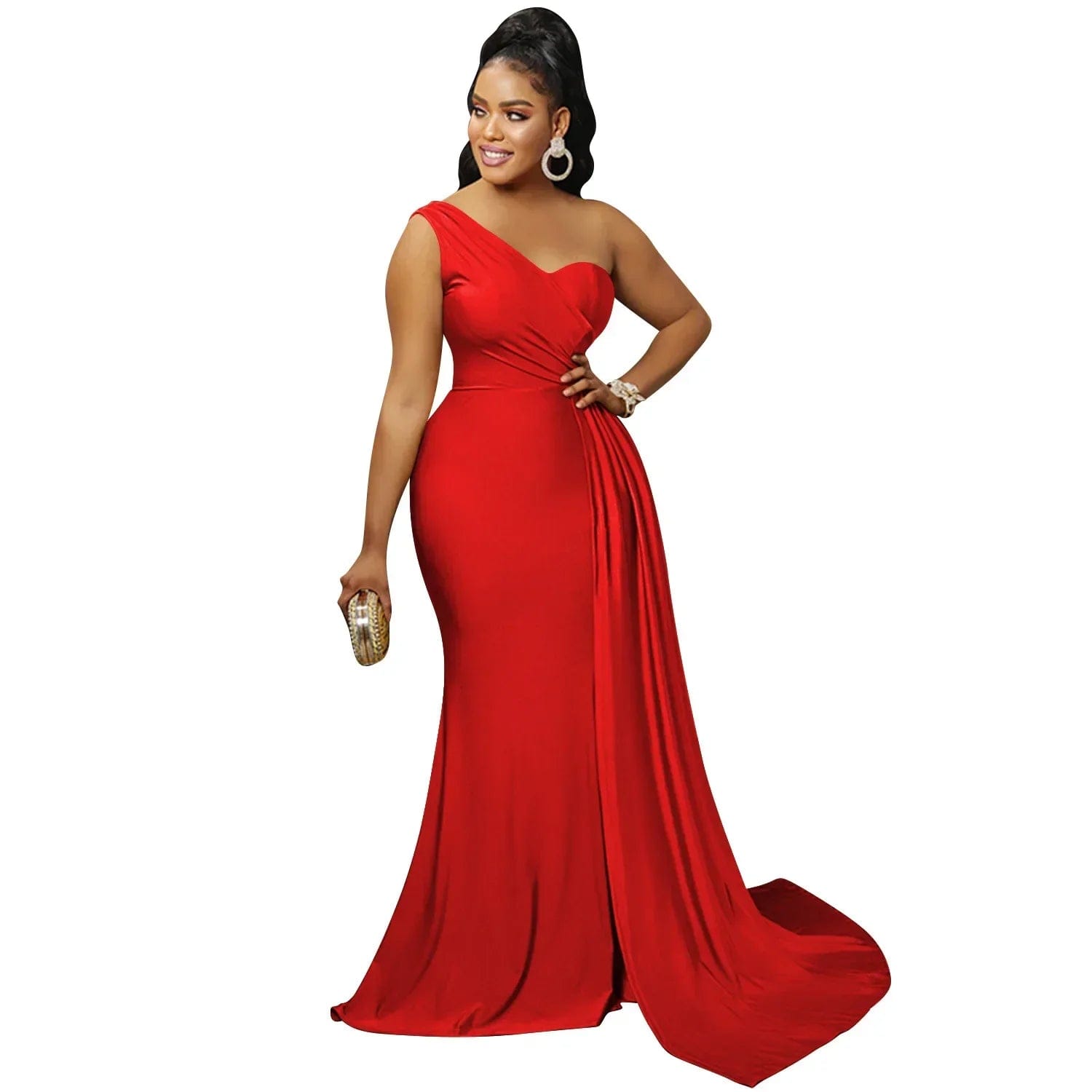 SHOWLU FASHION STORE Red / S 2024 Women Fashion Solid Color Tight One-Shoulder Long Dress Wedding Bridesmaid Mop The Floor Dress Sexy Night Party Red Dress