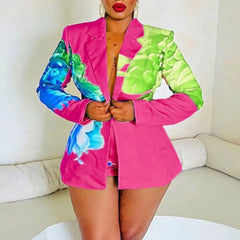 SHOWLU FASHION STORE Red / S / CN 2024 Women's Set Elegant Tie Dye Printed Blazer And Shorts Suit Matching Two 2 Piece Set Office Lady Ins Work Street Outfits