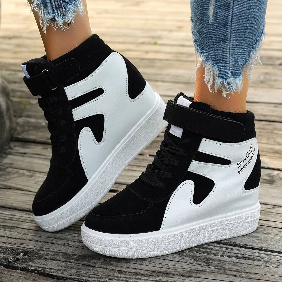 SHOWLU FASHION STORE red sneakers women Black Platform Vulcanize Shoes Women High top Platform Sneakers women Casual Wedges shoes Womens Shoes autumn