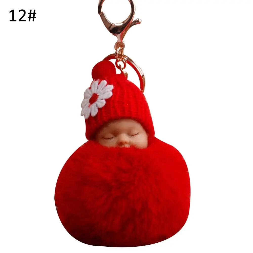 SHOWLU FASHION STORE Red / United States Cute Pompom Sleeping Baby Keychain Fluffy Plush Doll Keychains Women Girl Bags Keyrings Cars Key Ring Gift Charming Decor