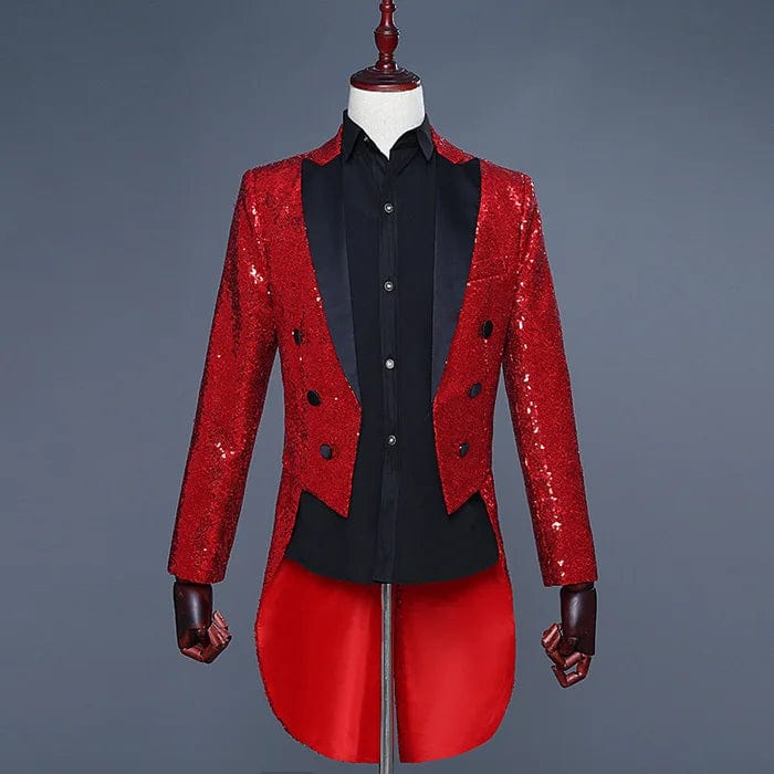 SHOWLU FASHION STORE Red / XL / CHINA Shiny Red Sequin Glitter Embellished Tuxedo Blazer Men  Party Wedding Tailcoat Suits Mens Stage Singer Costume Homme