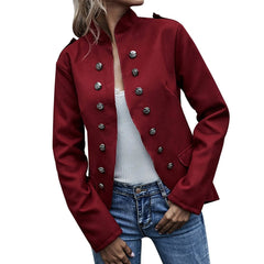 SHOWLU FASHION STORE Red / XL / United States Women's Autumn And Winter New in Outwear Solid Color stand collar Casual Fashion Suit Coat Double Row Button  Business Jacket