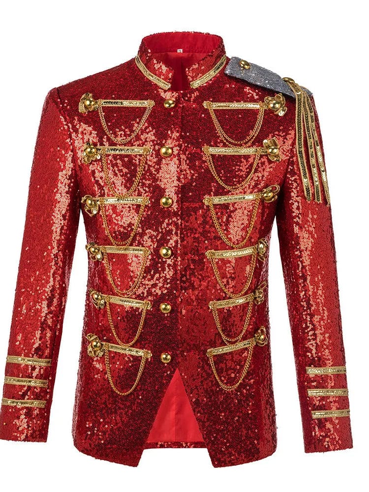 SHOWLU FASHION STORE Red / XS Men Red Sequin Blazer Jacket Stage Costume MJ Uniform Bleazers Para Hombre with Chains