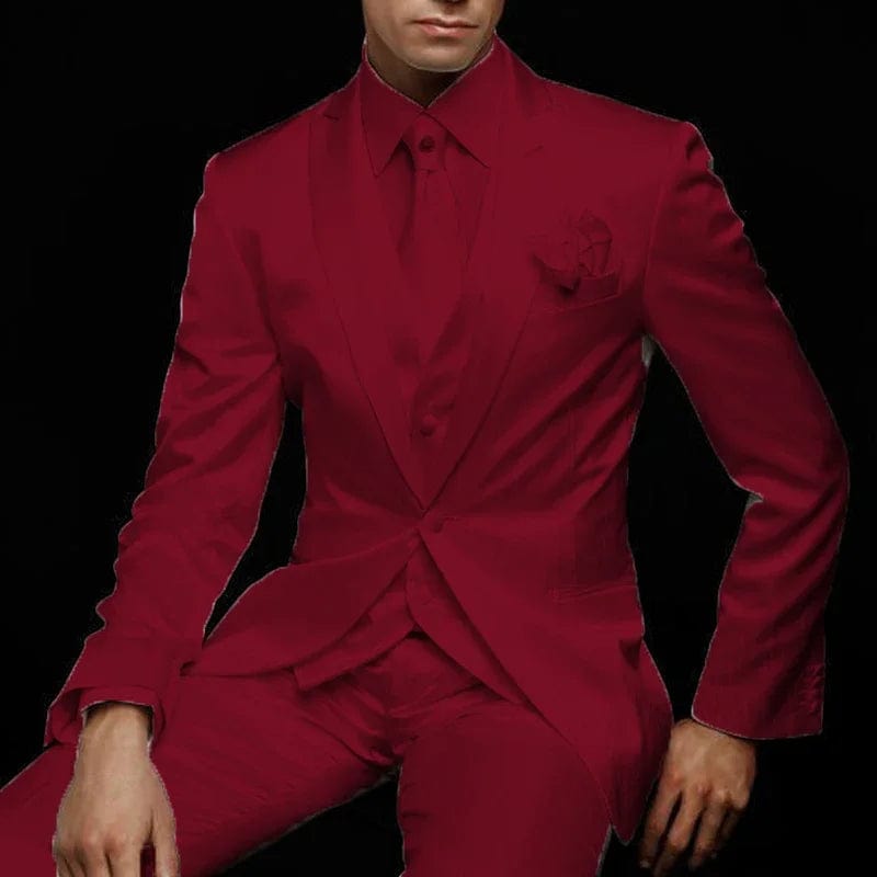 SHOWLU FASHION STORE Red / XXXL (EU56 or US46) / CHINA Slim Fit Men Suit for Wedding Groom Tuxedos 3 Piece Custom Satin Male Fashion Set Jacket with Pants Vest Latest Style 2024