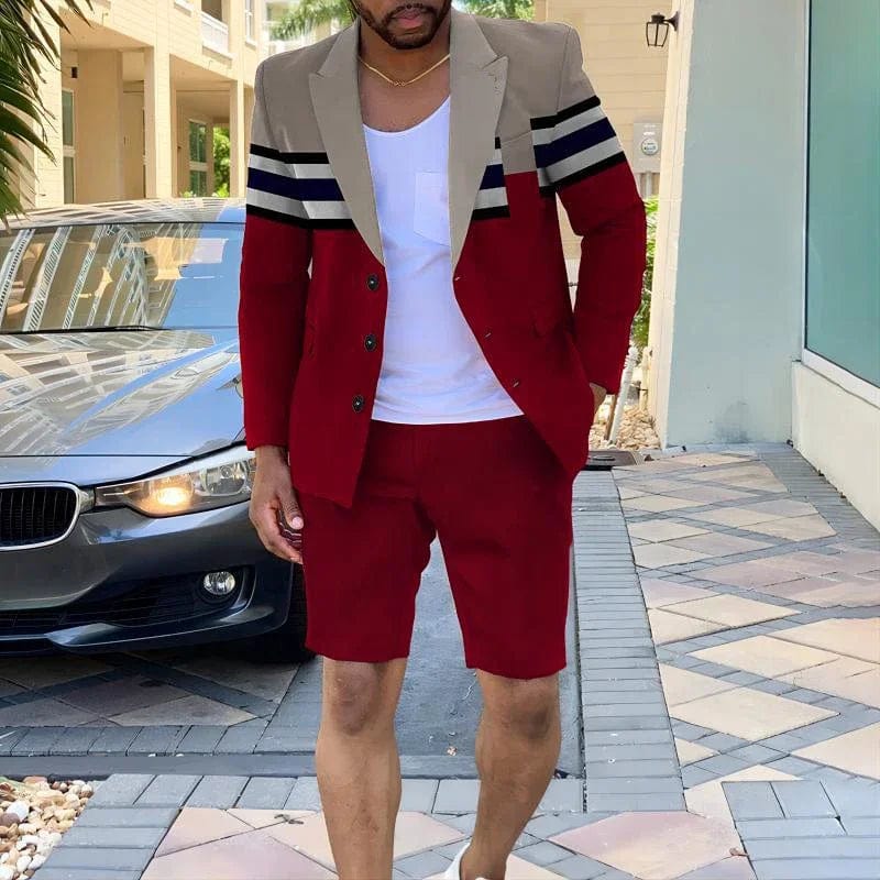 SHOWLU FASHION STORE Red / XXXL Mens Clothing Summer Single-Breasted Outfits 2023 Men Business Office Short Pants Suit Fashion Casual Long Sleeve Two Piece Sets