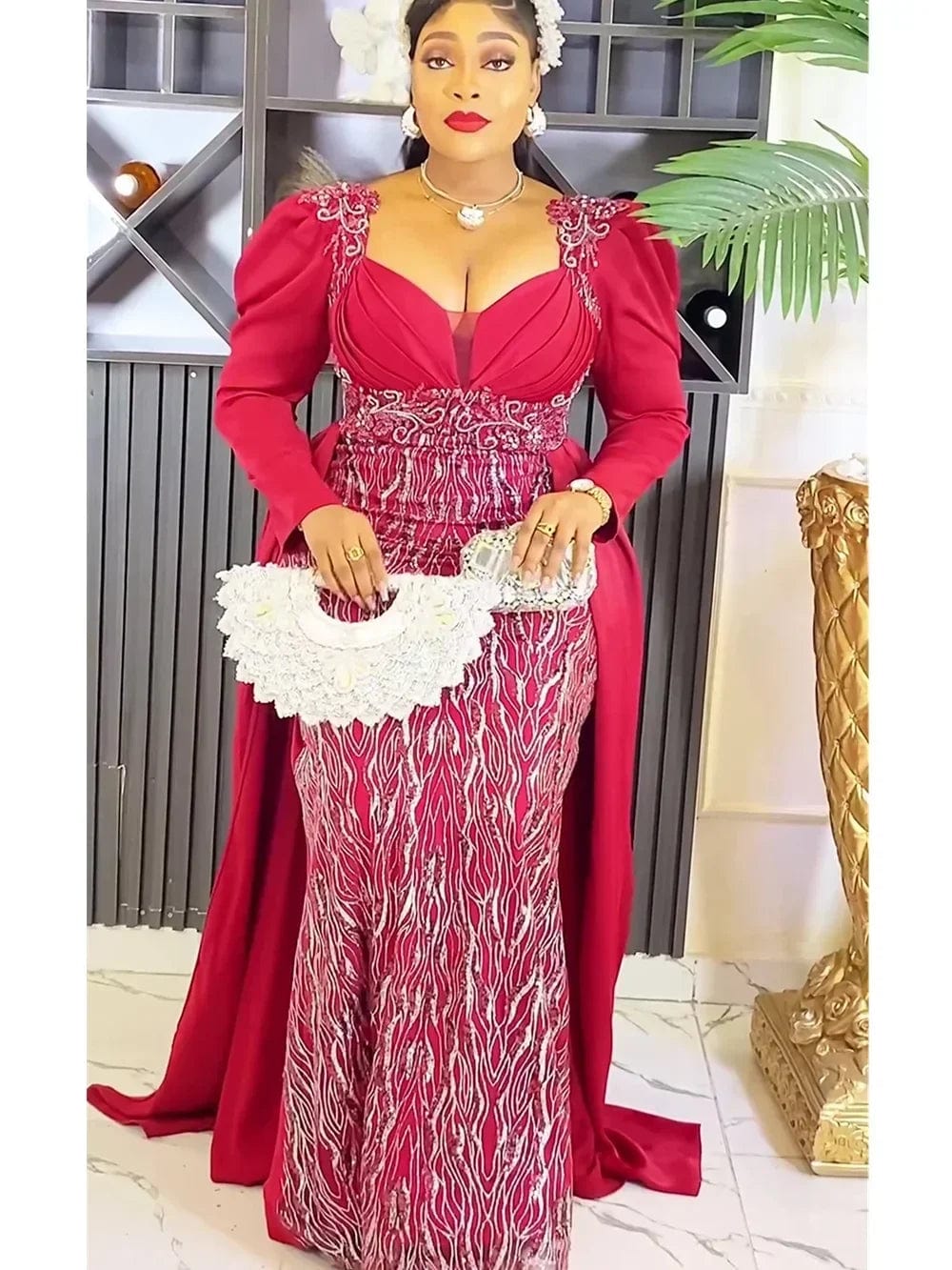 SHOWLU FASHION STORE Red / XXXL Plus Size Evening Dresses for Women African Luxury Sequin Gown Elegant Christmas Wedding Party Long Dress Ankara Ladies Clothing