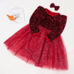  Showlu Fashion Store Red1 / 3T Sequin Baby Girls Party Dresses with Hairpin Long Sleeve Kids Winter Princess Drsess 3-8 Yrs Red Christmas New Year Girls Dress