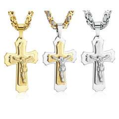  Showlu Fashion Store Religious Catholic Crucifix Jesus Cross Necklace for Men Cross Pendent with Bible Necklace Men Byzantine Chain Jewelry Gifts