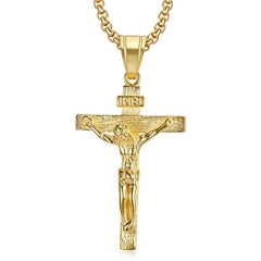  Showlu Fashion Store Religious Jesus Christ Cross Pendant Necklace for Women/Men Gold Color Stainless Steel Crucifix Necklaces Male Christian Jewelry