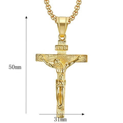  Showlu Fashion Store Religious Jesus Christ Cross Pendant Necklace for Women/Men Gold Color Stainless Steel Crucifix Necklaces Male Christian Jewelry