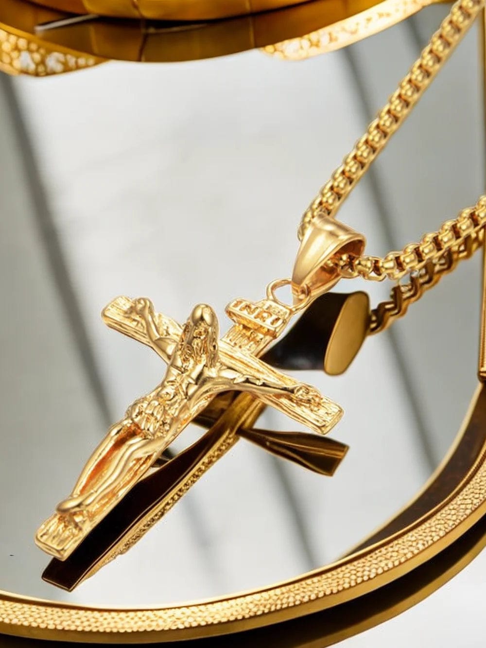  Showlu Fashion Store Religious Jesus Christ Cross Pendant Necklace for Women/Men Gold Color Stainless Steel Crucifix Necklaces Male Christian Jewelry