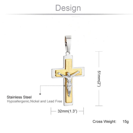  Showlu Fashion Store Religious Stainless Steel Cross Pendant for Men Metal Crucifix Jesus Cross Pendant Catholic Prayer Jewelry