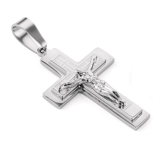  Showlu Fashion Store Religious Stainless Steel Cross Pendant for Men Metal Crucifix Jesus Cross Pendant Catholic Prayer Jewelry