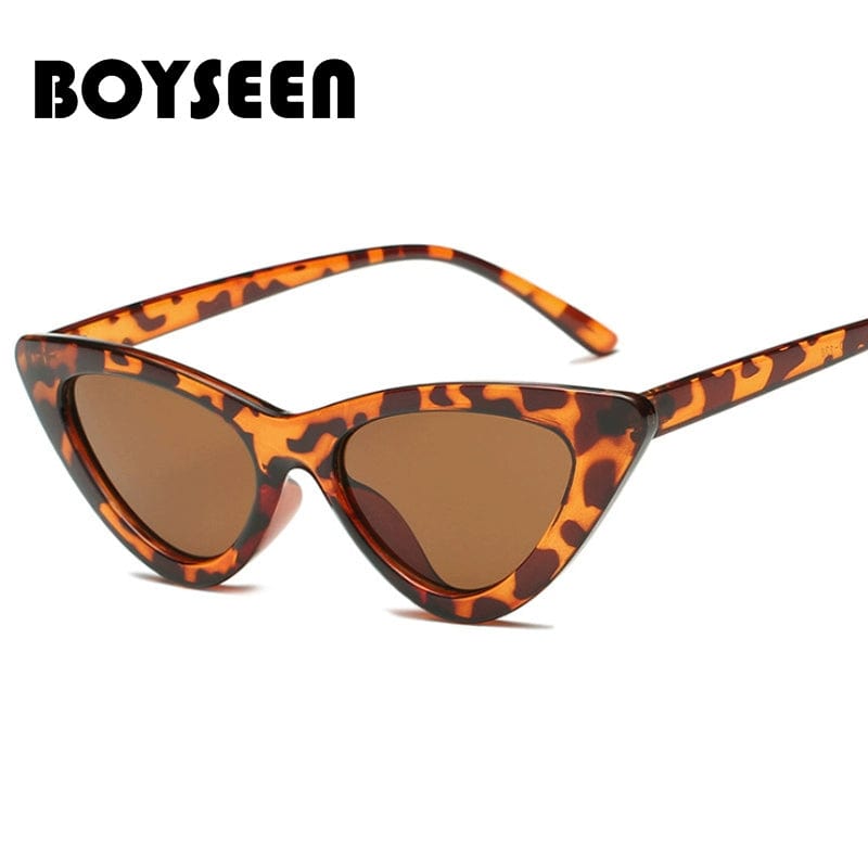  Showlu Fashion Store Retro Cat Eye Leopard Print Frame Sunglasses European and American Ladies Small Frame Sunglasses Internet Celebrity Same Hong Kong Style Glasses UV400