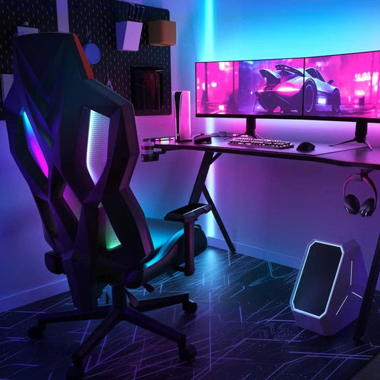 SHOWLU FASHION STORE RGB Gaming Chair with LED Lights, Ergonomic Computer Chair for Adults, Reclining Chair, Video Game Chair with Adjustable Lumbar