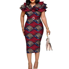 SHOWLU FASHION STORE Riche African Ruffles Collar Belt Dresses for Women Dashiki Print Dress Vestidos Women Wedding African Clothing WY5740