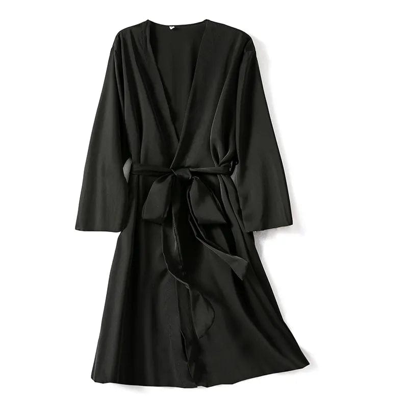  Showlu Fashion Store Robe Black / M Satin Robe Female Intimate Lingerie Sleepwear Silky Bridal Wedding Gift Casual Kimono Bathrobe Gown Nightgown Sexy Nightwear