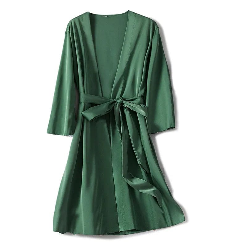  Showlu Fashion Store Robe Green / M Satin Robe Female Intimate Lingerie Sleepwear Silky Bridal Wedding Gift Casual Kimono Bathrobe Gown Nightgown Sexy Nightwear