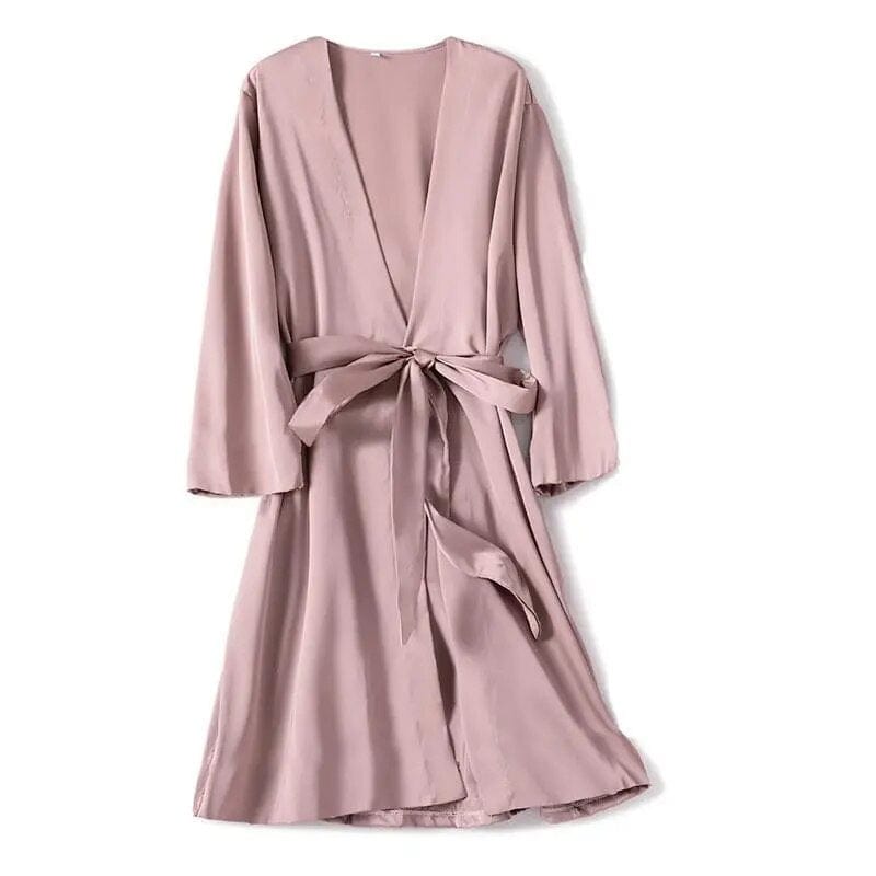  Showlu Fashion Store Robe Light Pink / XL Satin Robe Female Intimate Lingerie Sleepwear Silky Bridal Wedding Gift Casual Kimono Bathrobe Gown Nightgown Sexy Nightwear