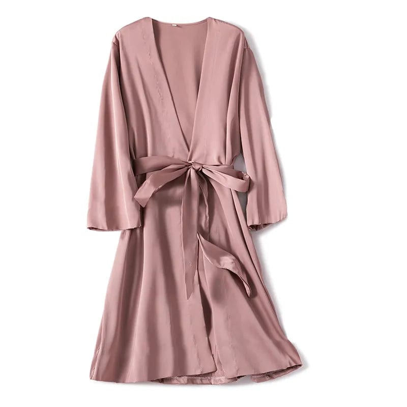  Showlu Fashion Store Robe Pink / M Satin Robe Female Intimate Lingerie Sleepwear Silky Bridal Wedding Gift Casual Kimono Bathrobe Gown Nightgown Sexy Nightwear