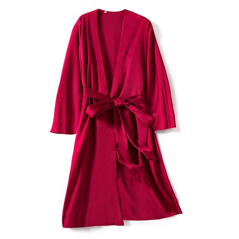  Showlu Fashion Store Robe Red / M Satin Robe Female Intimate Lingerie Sleepwear Silky Bridal Wedding Gift Casual Kimono Bathrobe Gown Nightgown Sexy Nightwear