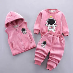 Showlu Fashion Store Rose / 18-24M Autumn Winter Baby Boys Clothes Sets Thick Fleece Cartoon Bear Jacket Vest Pants 3Pcs Cotton Sport Suit For Girls Warm Outfits