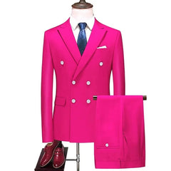 Showlu Fashion Store rose / Asian M is US 3XS 2023 Fashion New Men's Business Double Breasted Solid Color Suit Coat / Male Slim Wedding 2 Pieces Blazers Jacket Pants Trousers