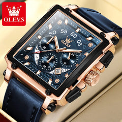 SHOWLU FASHION STORE rose blue / CHINA OLEVS Original Business Men's Watches Leather Strap Multifunctional Quartz Watch Rectangular Dial Brand Trend Male Wristwatch