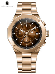 SHOWLU FASHION STORE Rose Gold Brown / CHINA SAPPHERO Rose gold Chronograph Mens Watch Luxury  Stainless Steel Quartz Watch Business Waterproof Luminous Calendar Wristwatch