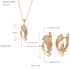  Showlu Fashion Store ROSE GOLD COLOR Kinel Hot Trend Glossy Dangle Earrings Necklace Sets 585 Rose Gold Simple Geometry Natural Zircon Women Daily Fine Jewelry Sets