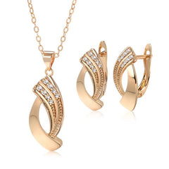  Showlu Fashion Store ROSE GOLD COLOR Kinel Hot Trend Glossy Dangle Earrings Necklace Sets 585 Rose Gold Simple Geometry Natural Zircon Women Daily Fine Jewelry Sets