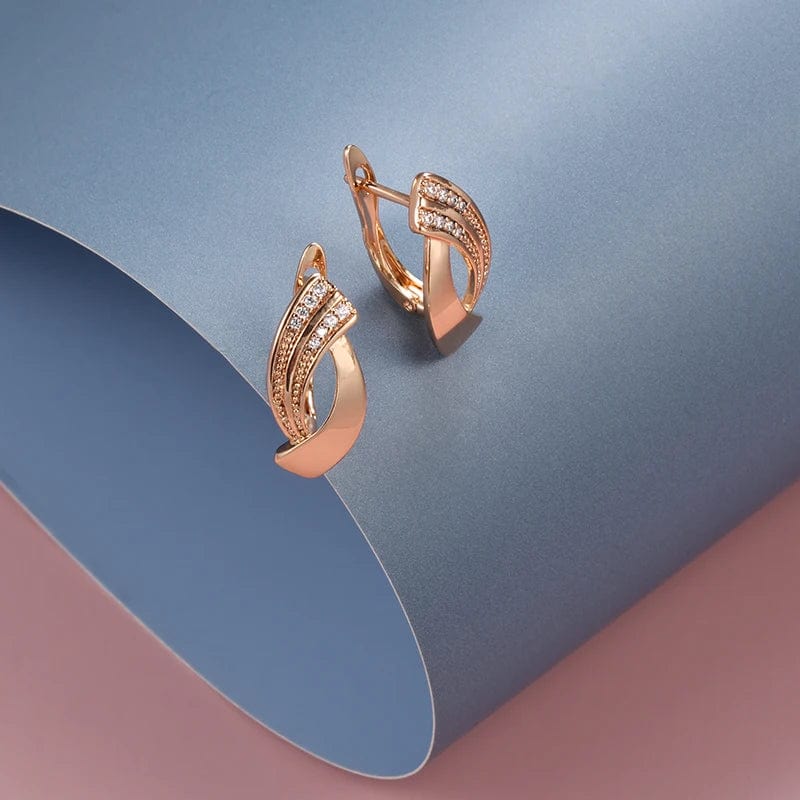  Showlu Fashion Store ROSE GOLD COLOR Kinel Hot Trend Glossy Dangle Earrings Necklace Sets 585 Rose Gold Simple Geometry Natural Zircon Women Daily Fine Jewelry Sets