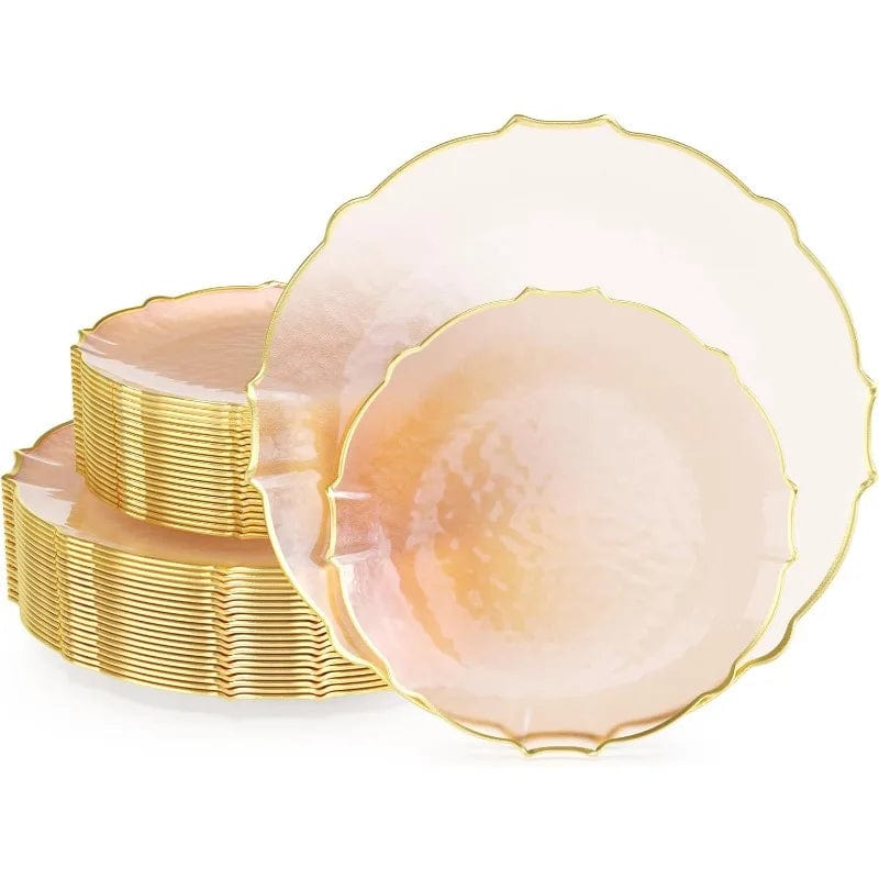  Showlu Fashion Store Rose Gold Rim / United States Tinted Plates 80 Piece Plastic Disposable Plates for Party Set For 40 Guests 40 X 7.5 Dessert Plates & 40 X 10 Thin Delicate