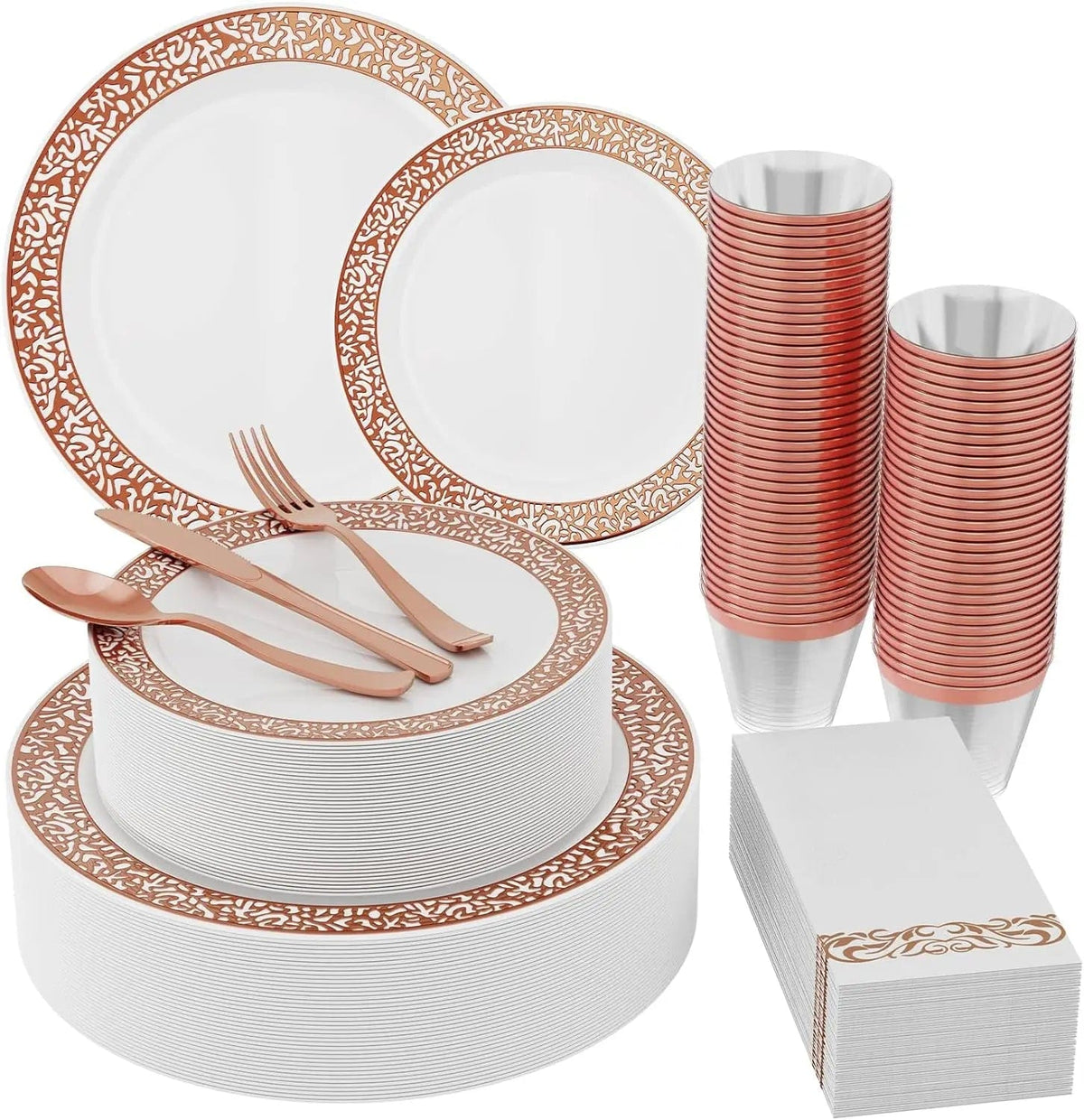 Showlu Fashion Store Rose Gold / United States / 30 guest 210 Count Plastic Dinnerware Disposable Plates Dinner Plates  Dessert Plates &  Cups & Paper Napkins & Plastic Silverware Set