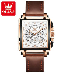 SHOWLU FASHION STORE Rose Gold White OLEVS Fashion Men Watches Top Brand Luxury Leather Sport Watch Men Quartz Date Clock Waterproof Wristwatch Calendar Clock Men