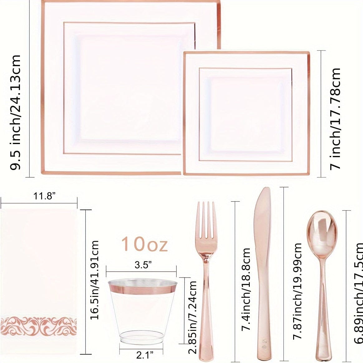 Showlu Fashion Store Rose Golden 50Guest Rose Gold Plastic Plates with Disposable Plastic Silverware& Rose Gold Cups&Rose Gold Plastic Bowls&Hand Napkins-Plastic Dinnerware for Wedding&Parties