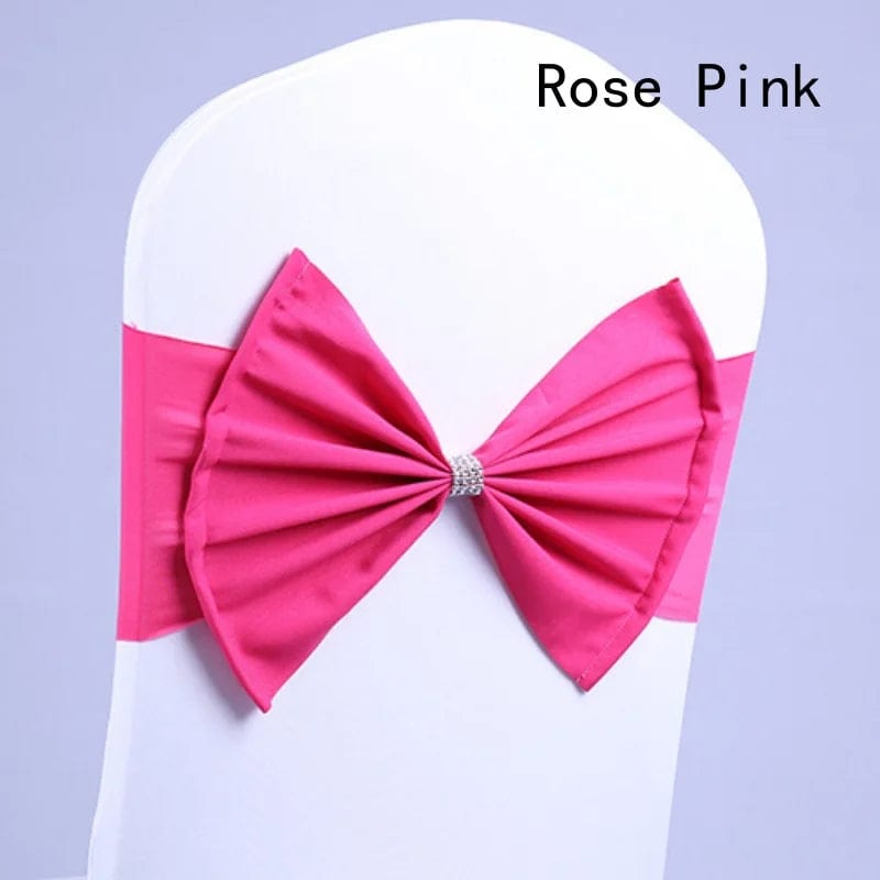 Showlu Fashion Store Rose Pink / 10PCS 50/30/10pc/Lot Bow Chair Sashes Band For Wedding Party Birthday Banquet Spandex Stretch Blend Chair Bow Tie Band Belt Ties Cover