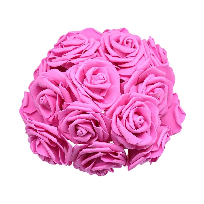 Showlu Fashion Store Rose red 24pcs 7cm White Rose Artificial PE Foam Rose Flower Wedding Decoration Bridal Bouquet Scrapbooking Craft Fake Flowers DIY Suppli