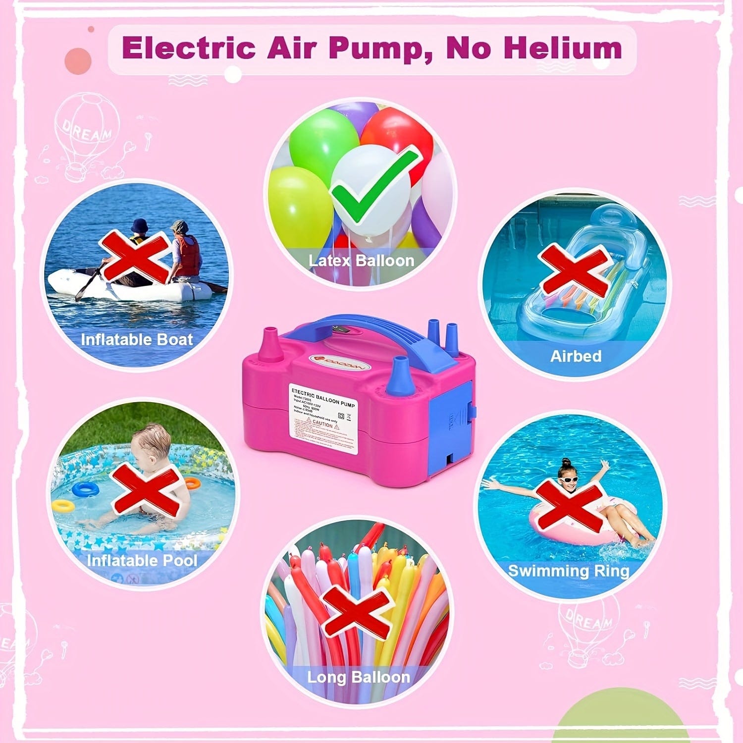  Showlu Fashion Store Rose Red IDAODAN Electric Balloon Pump, Only 3 Seconds Quick Fill Air, Portable Dual Nozzle Rose Red 110V 600W Blower Air Balloon Pump & Inflator for Party Birthday Wedding Decoration