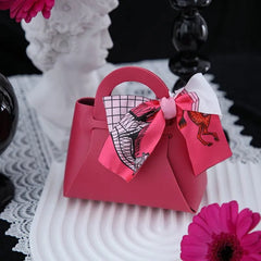 SHOWLU FASHION STORE Rose red Leather Gift Bags Bow Ribbon Packaging Bag Wedding Favour Distributions Bags Eid Mubarak Candy Packaging Box Mini Handbag