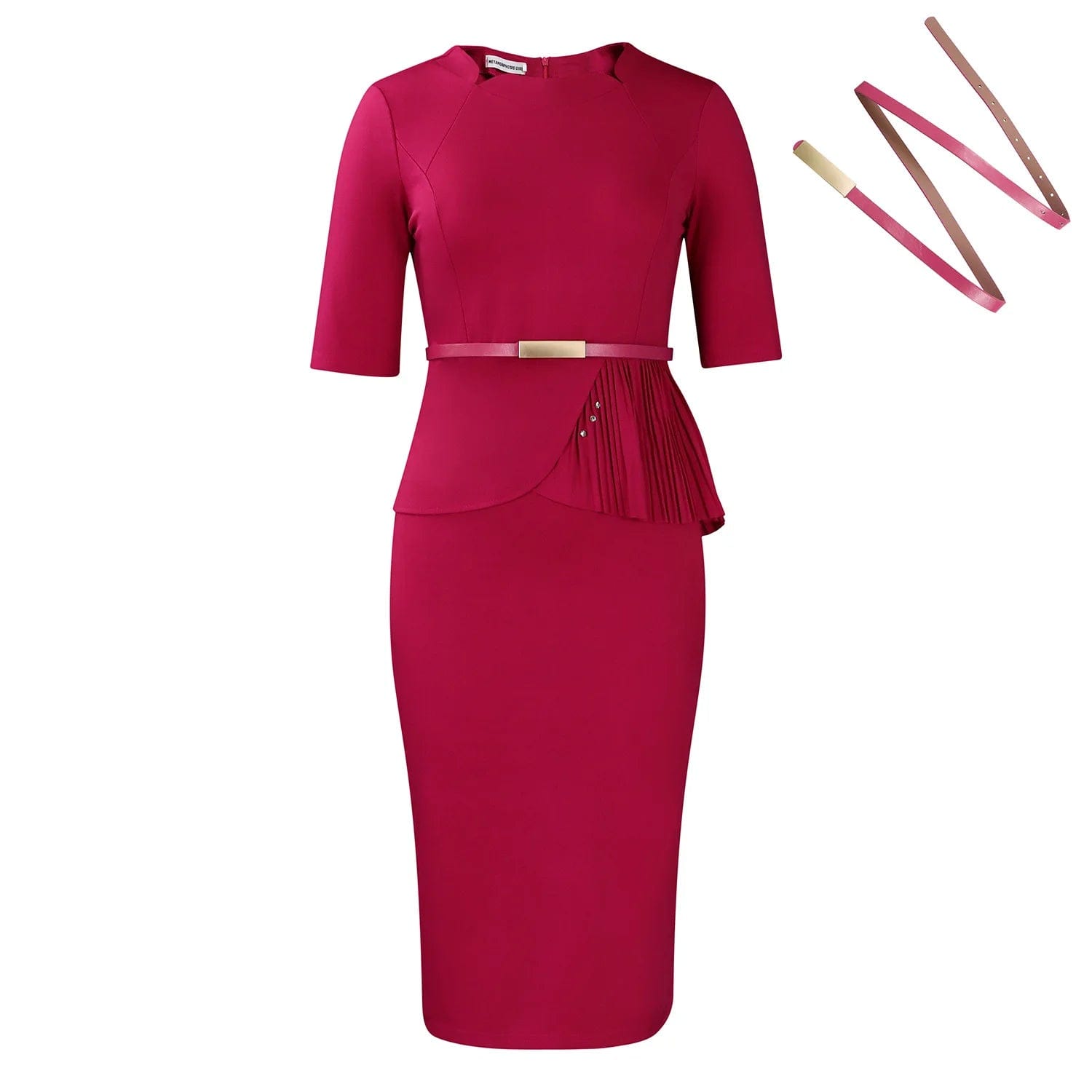 SHOWLU FASHION STORE Rose Red / M Women's 2024 summer new fashion solid color commute Hip wrap Dresses