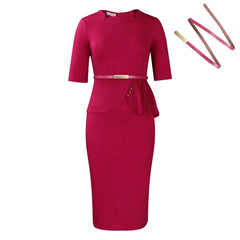 SHOWLU FASHION STORE Rose Red / M Women's 2024 summer new fashion solid color commute Hip wrap Dresses