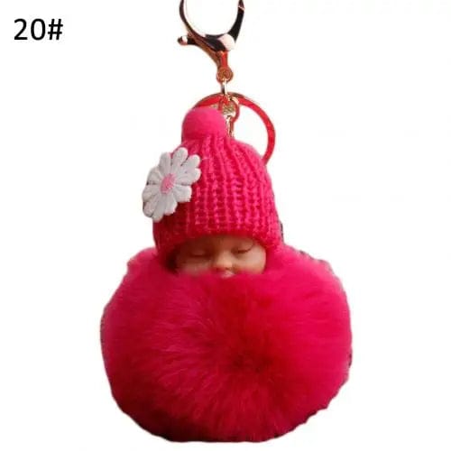 SHOWLU FASHION STORE Rose Red / United States Cute Pompom Sleeping Baby Keychain Fluffy Plush Doll Keychains Women Girl Bags Keyrings Cars Key Ring Gift Charming Decor