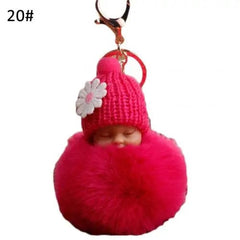 SHOWLU FASHION STORE Rose Red / United States Cute Pompom Sleeping Baby Keychain Fluffy Plush Doll Keychains Women Girl Bags Keyrings Cars Key Ring Gift Charming Decor